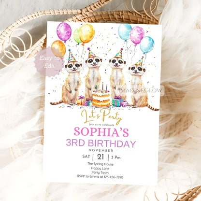 Safari birthday invite featuring meerkats

