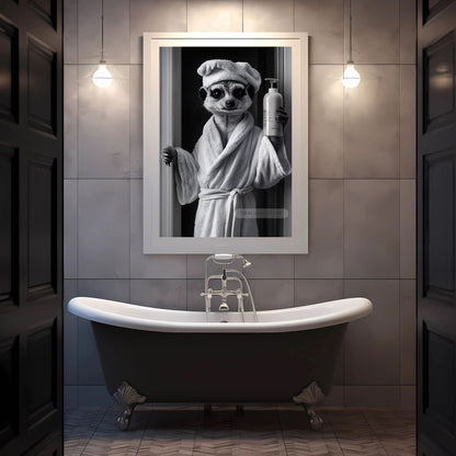 Meerkat in bathrobe toilet poster

