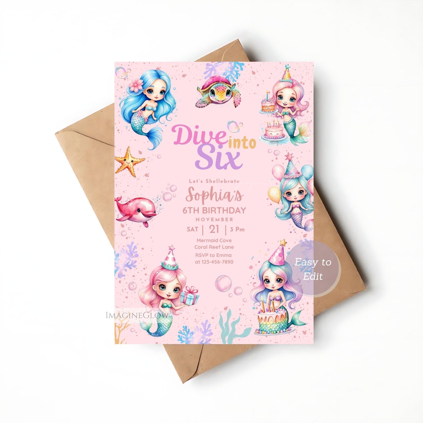 Customizable sea-themed birthday invitation
