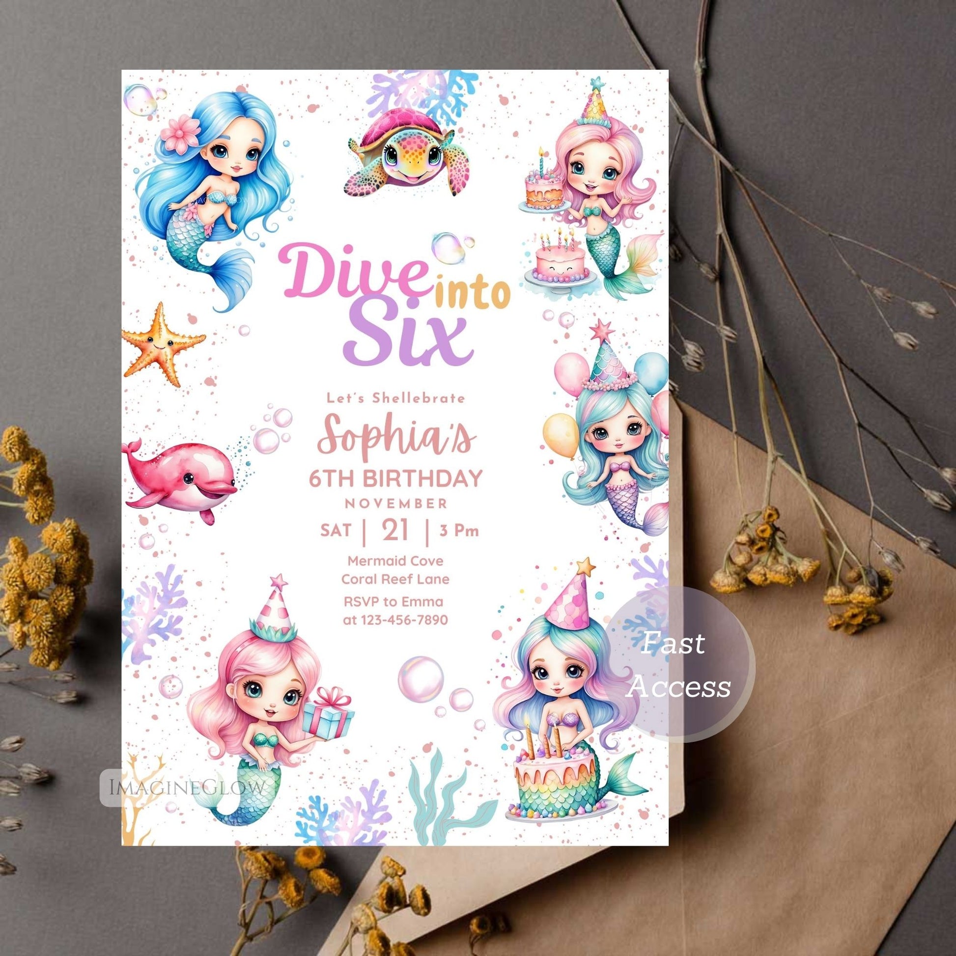 Editable ocean birthday invitation
