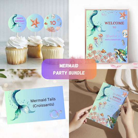 Mermaid-themed birthday party package for kids.