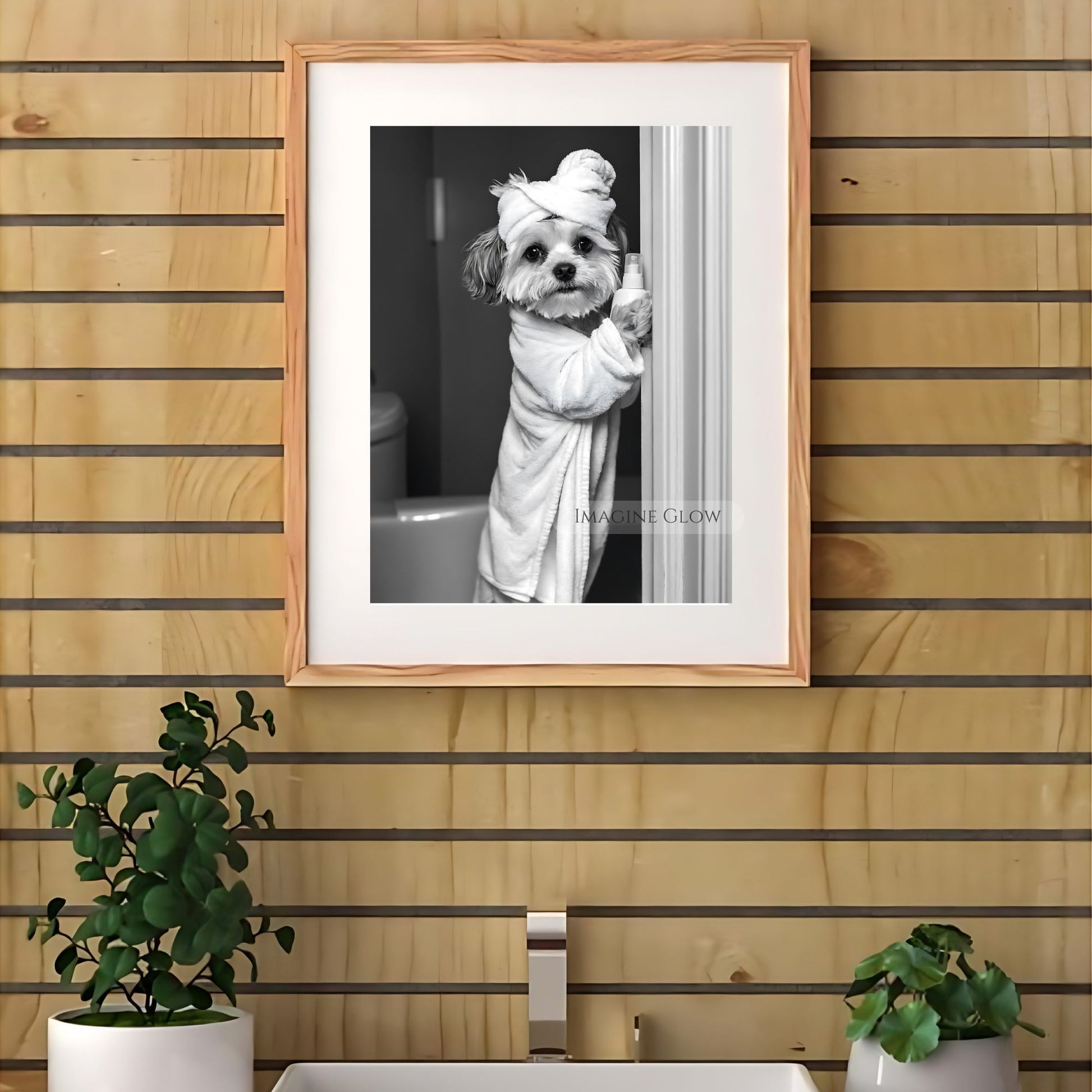 Quirky Havanese bathroom photo art for modern homes