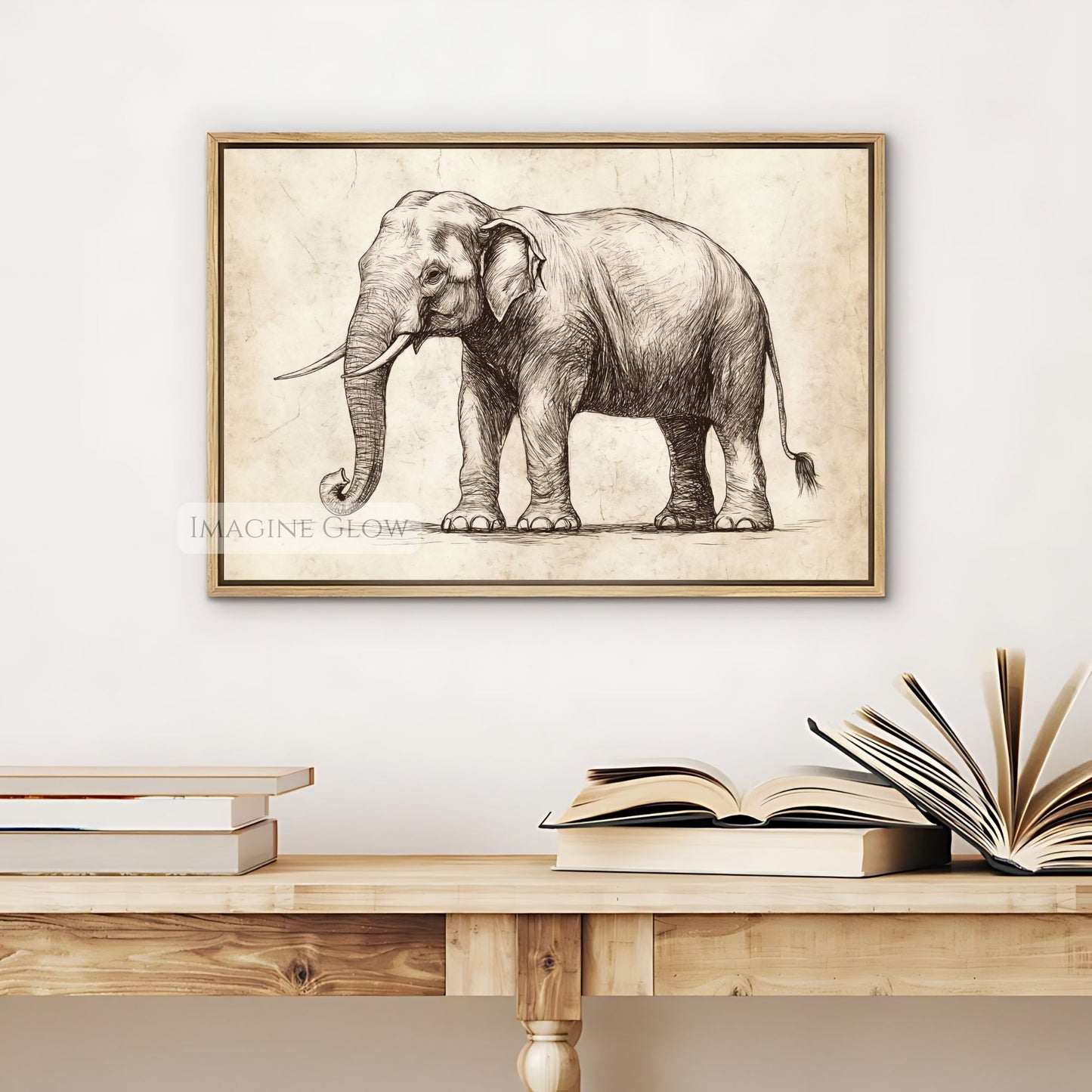 Classic elephant line drawing for timeless decor.
