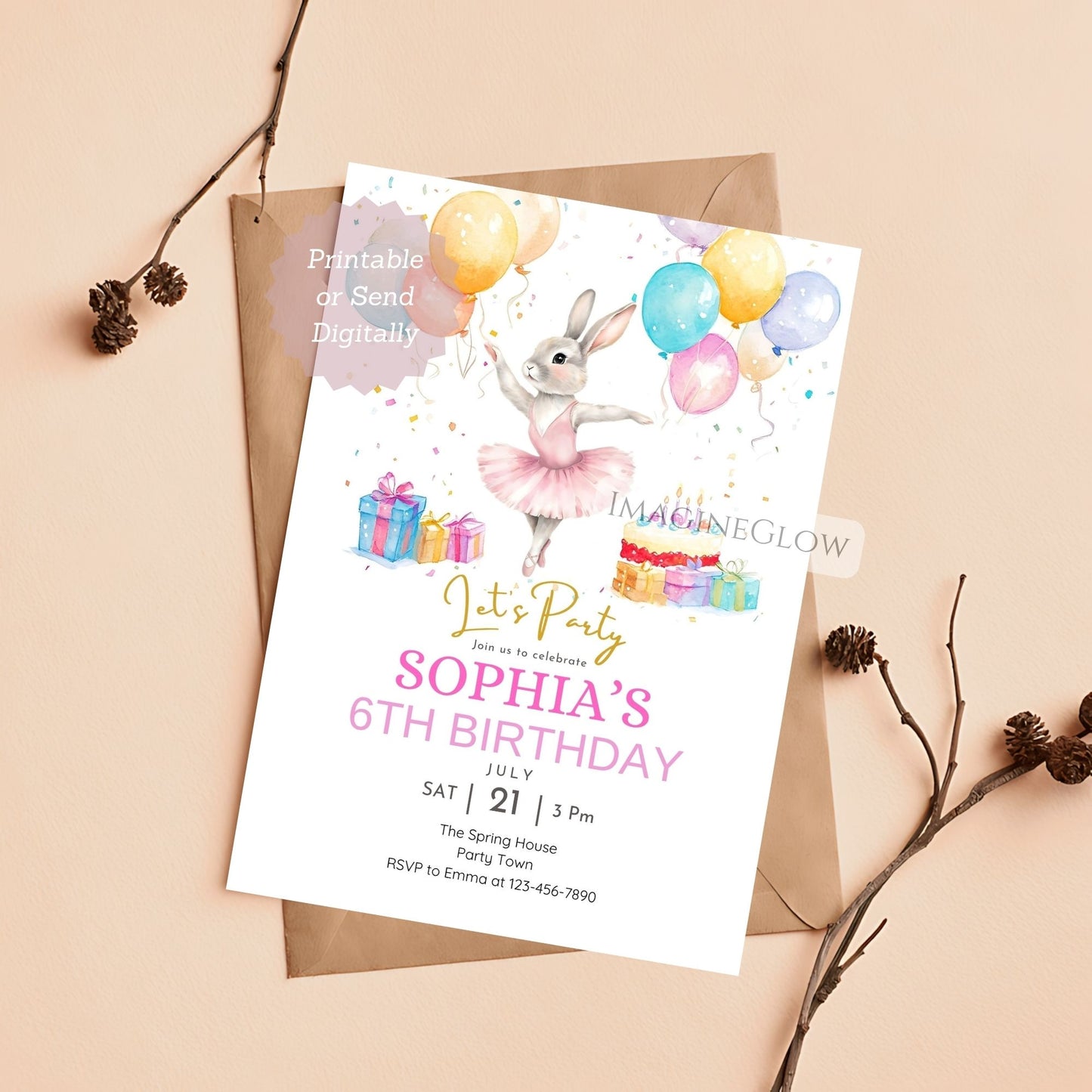 ballerina themed birthday invite for girls
