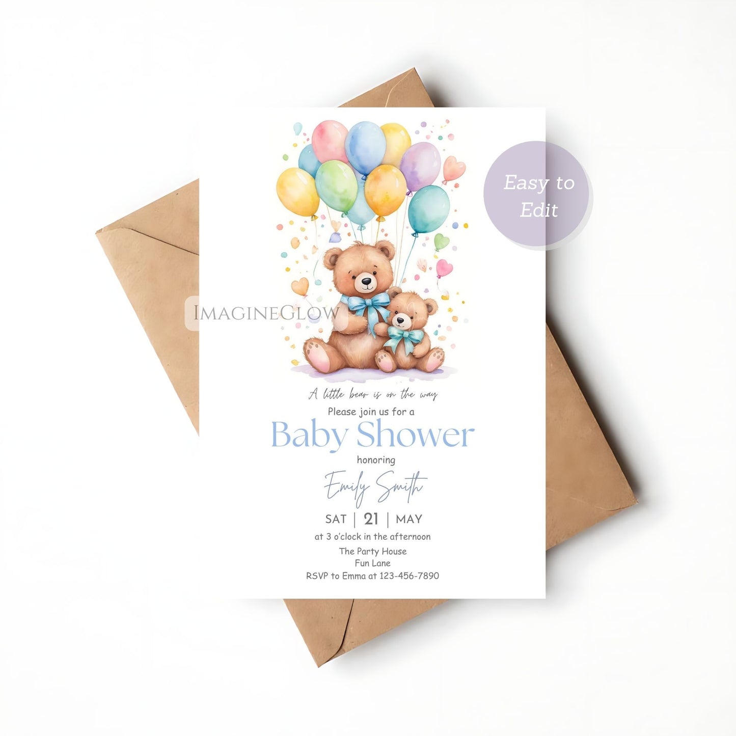editable bear baby shower invite
