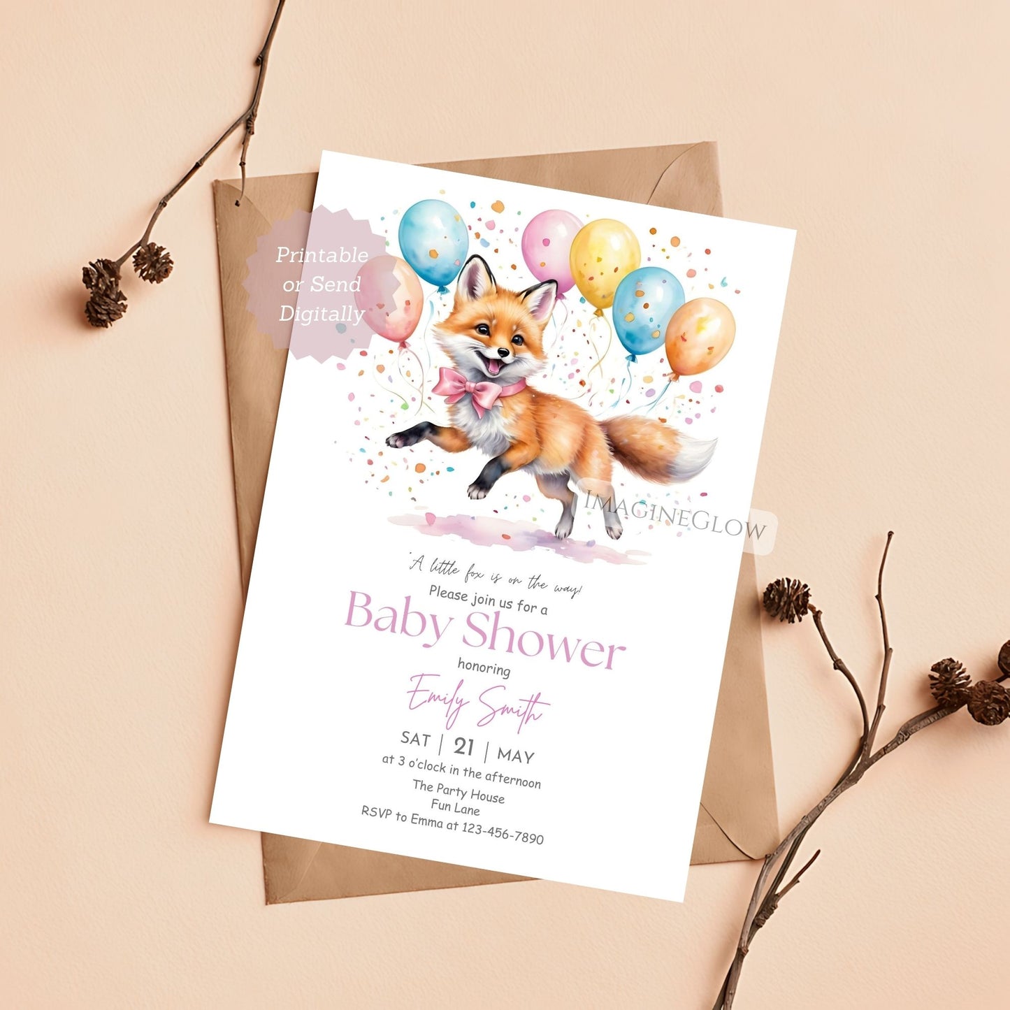 floral woodland theme baby shower invite
