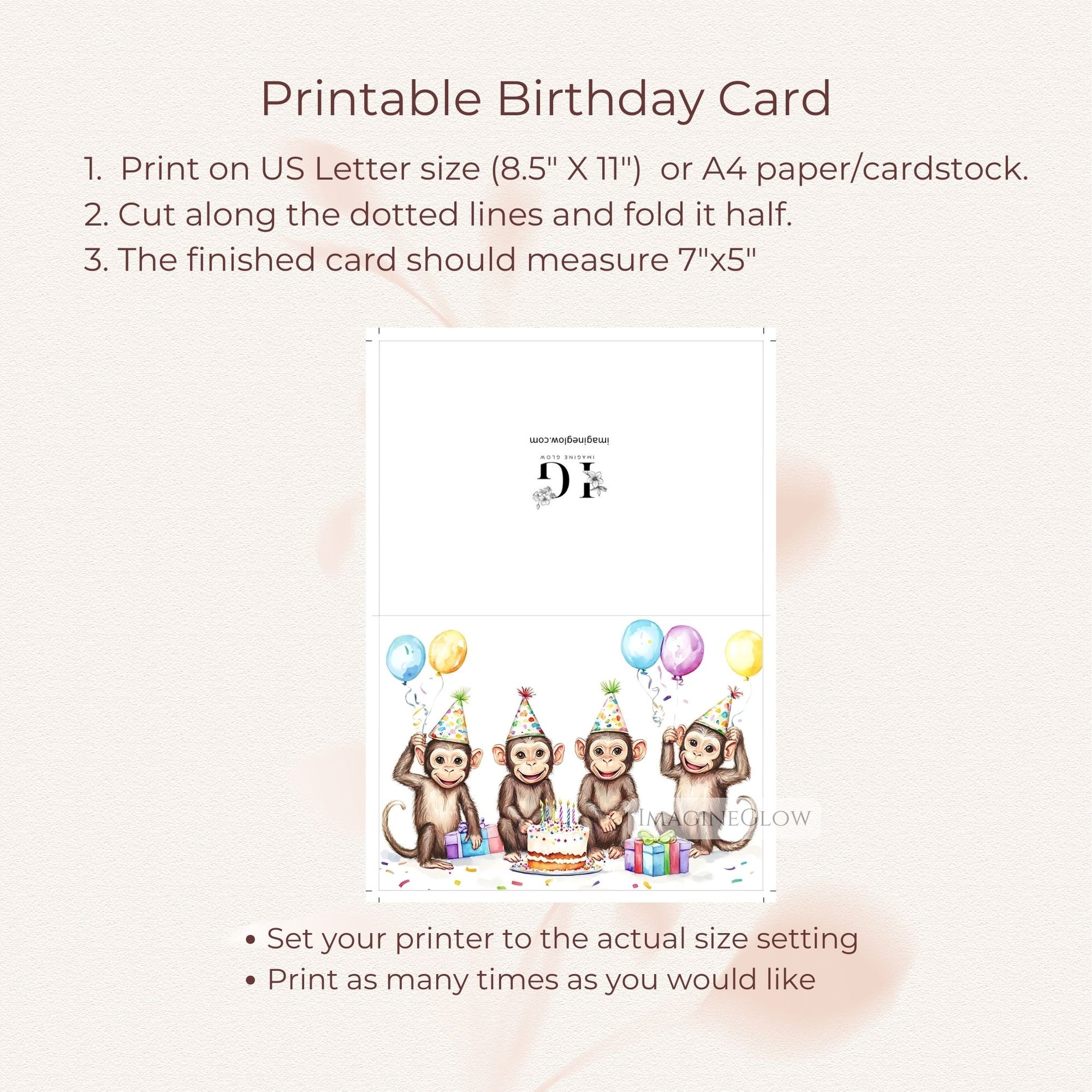 adorable monkey printable card
safari birthday card
kids monkey birthday card
cartoon monkey birthday card
