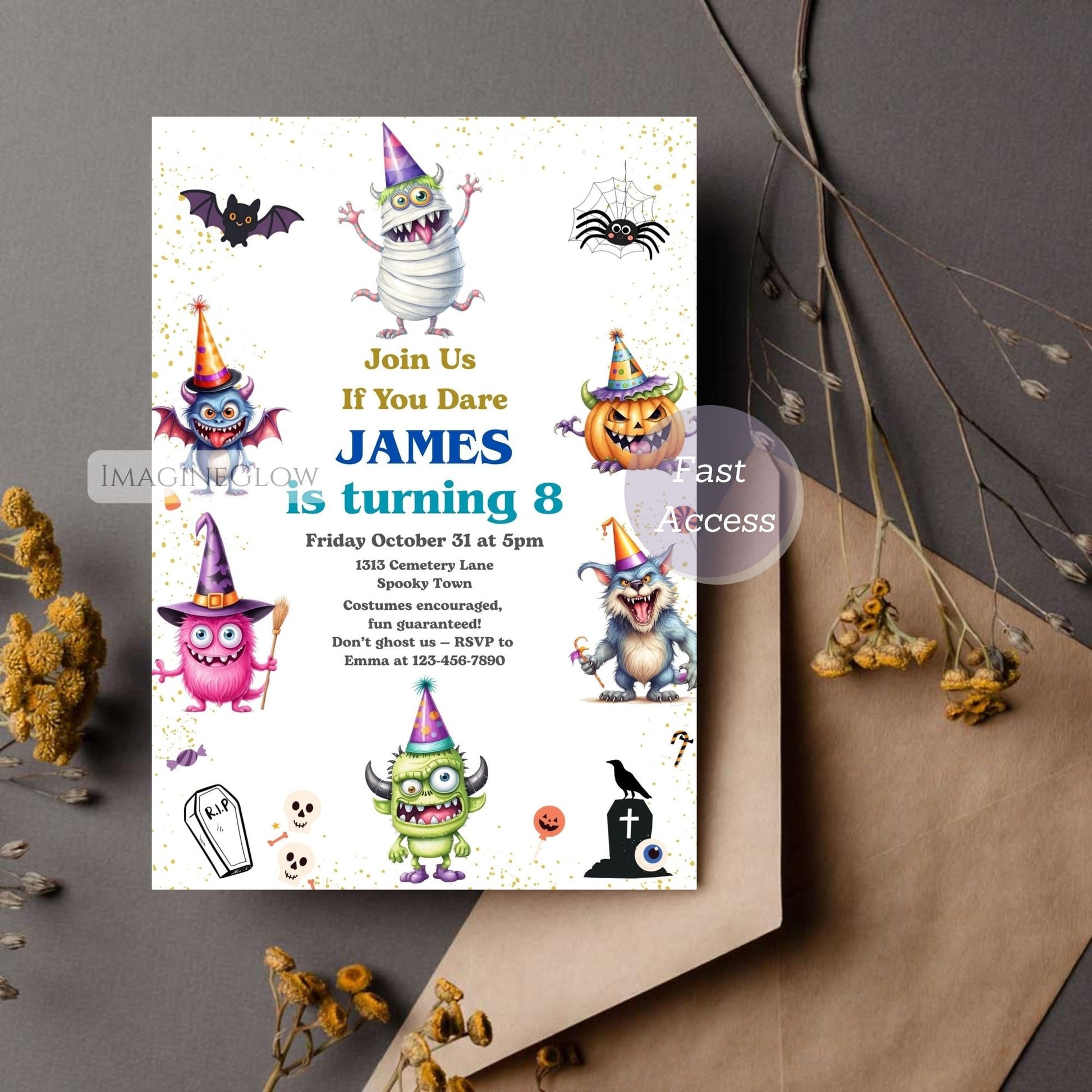printable monster bash birthday invitation
