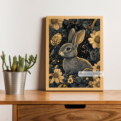 Moody floral bunny art print for modern decor lovers
