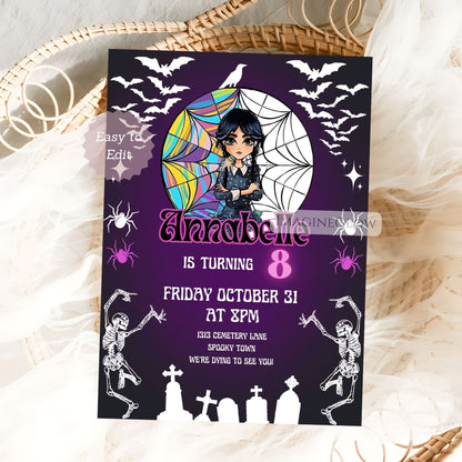 Wednesday Addams costume party invitation

