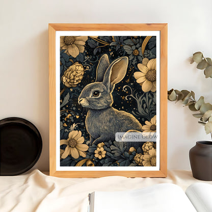 Nature-inspired rabbit print with dark, moody florals
