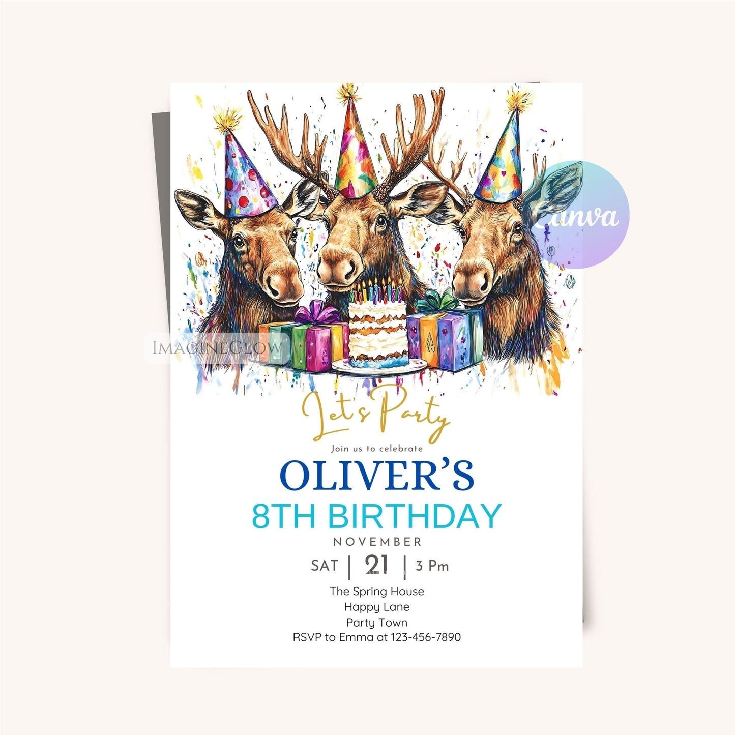 Moose Adventure Birthday Invitation - Editable Template
