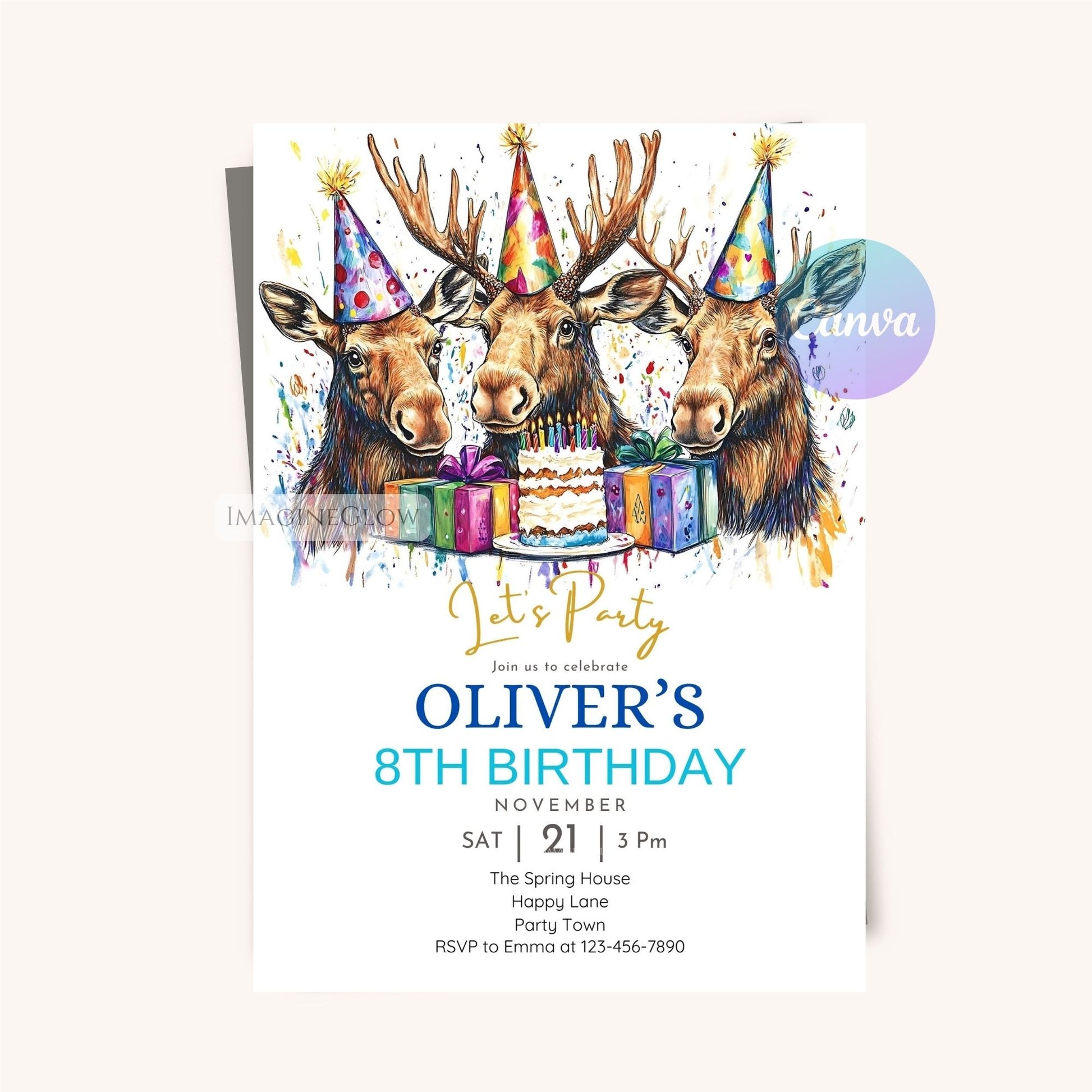 Moose Adventure Birthday Invitation - Editable Template
