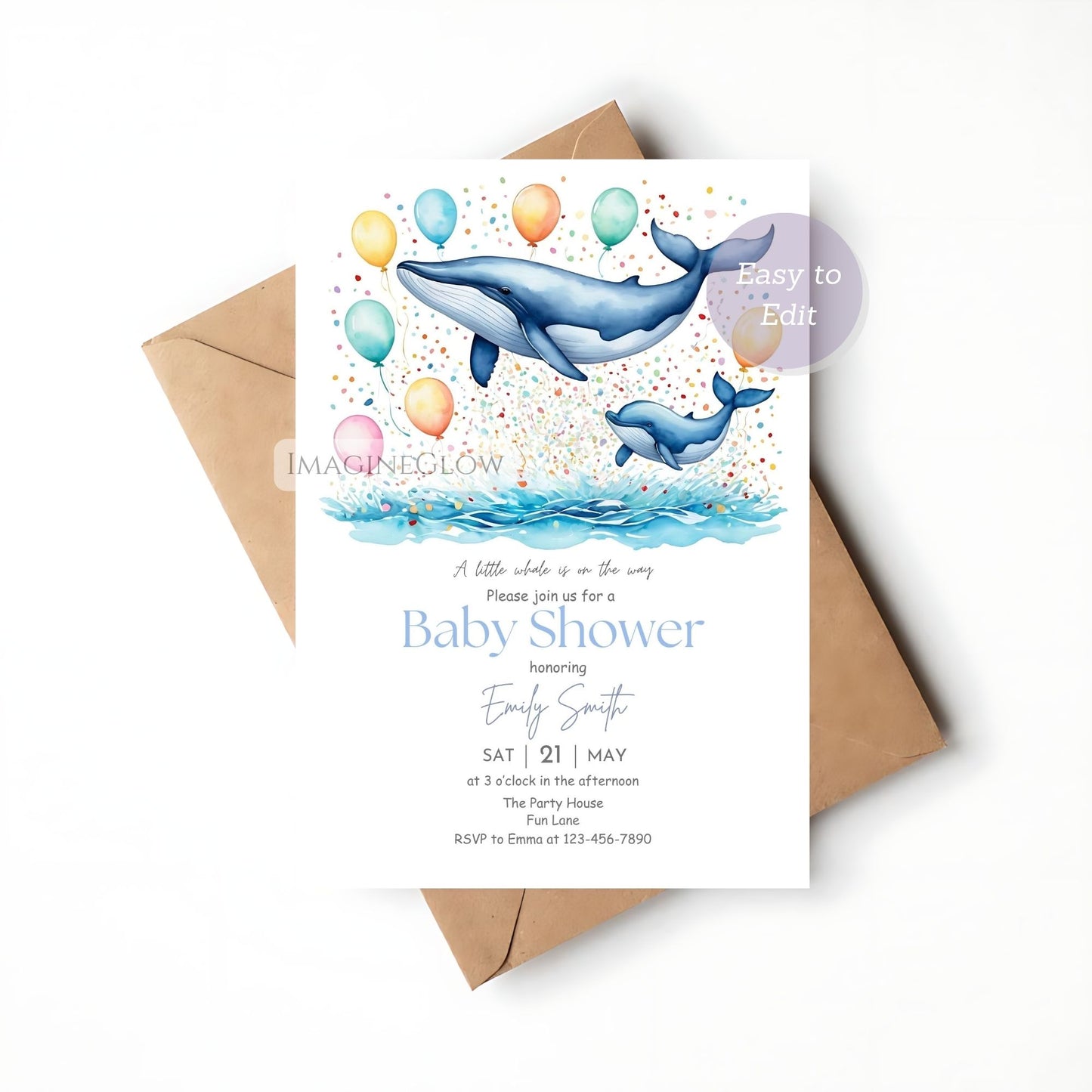 editable whale baby shower template
