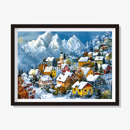 Mountain Village Art Print - Festive Wall Decor for Cozy Holiday Homes