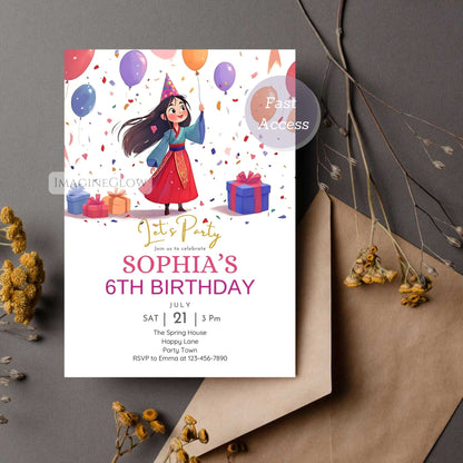 editable mulan party invite
asian princess birthday invitation
