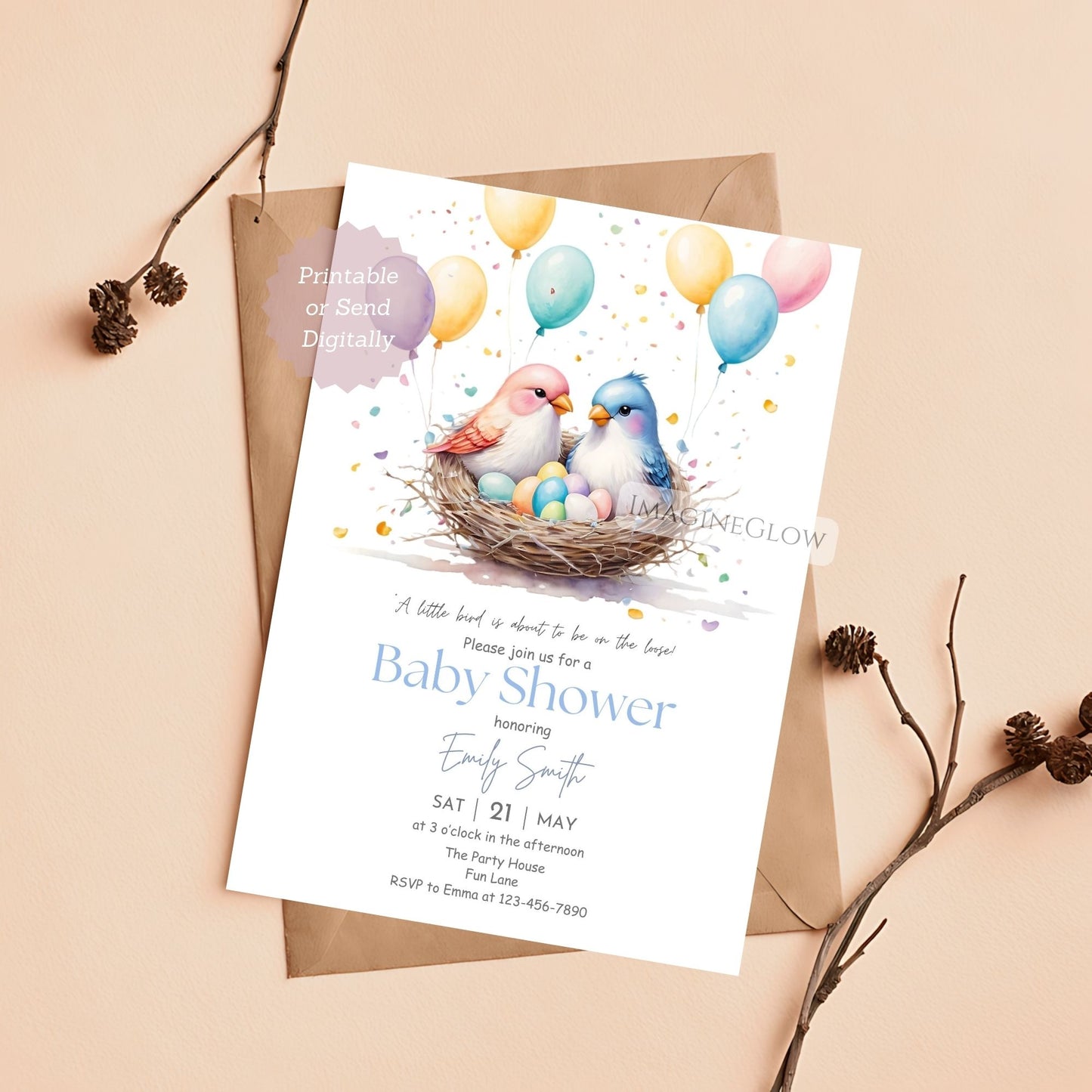 rustic bird baby shower invitation
