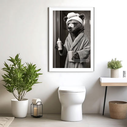 Nature-themed bear print for bathroom walls
