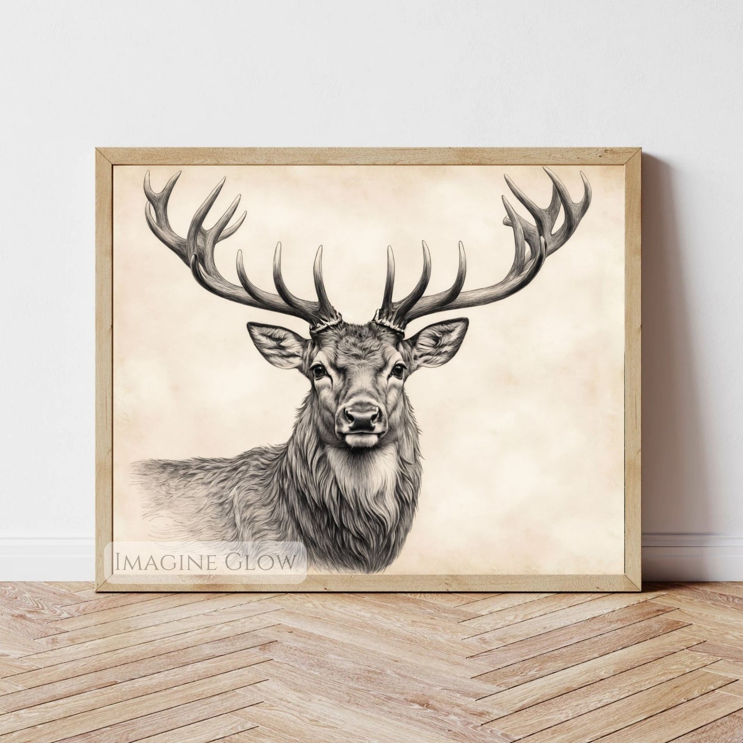Elegant deer sketch print for wildlife lovers' homes.
