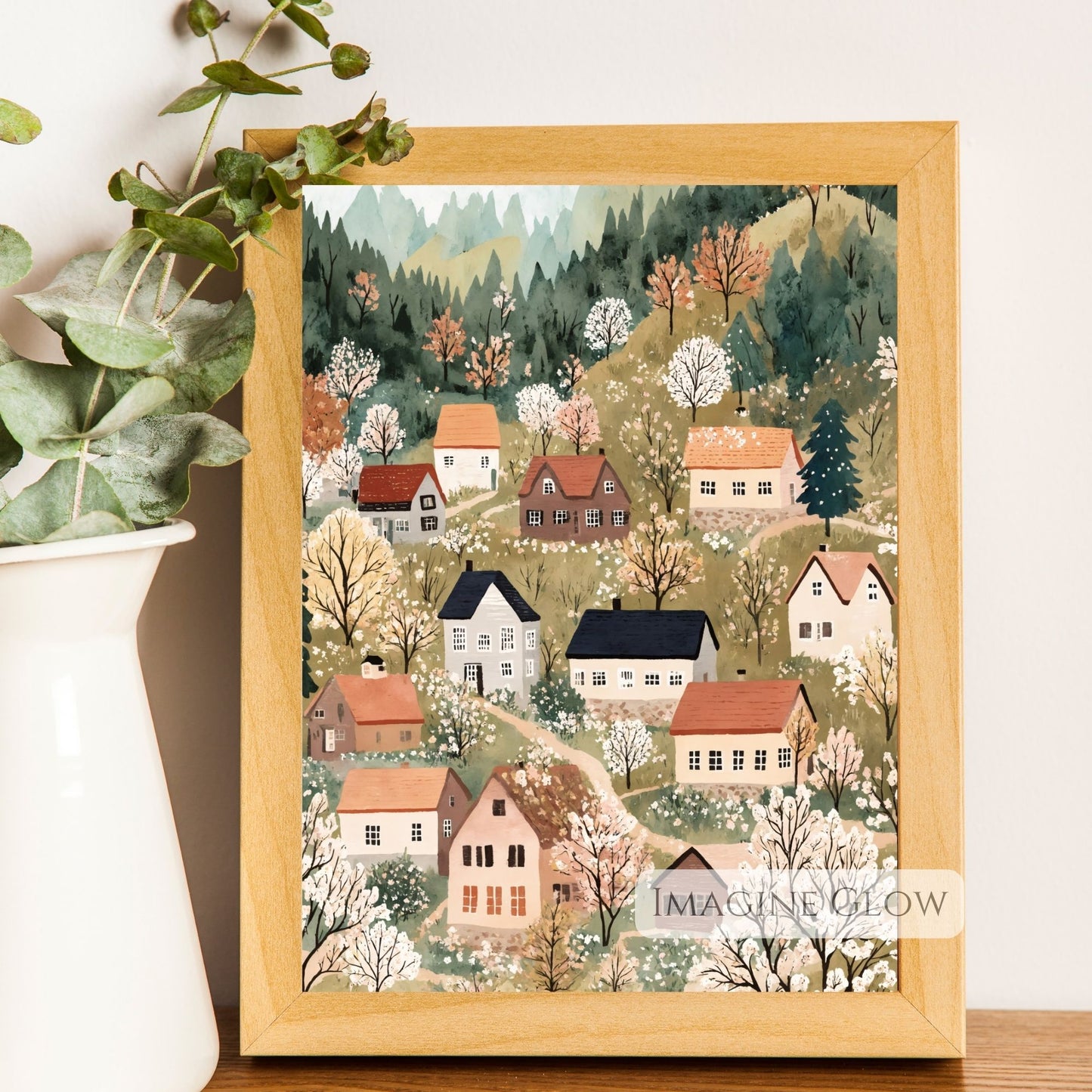 Countryside spring village digital wall art
