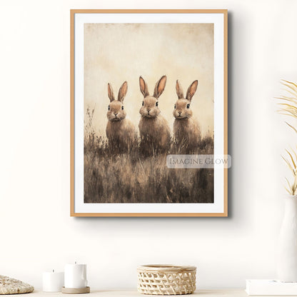 Woodland rabbit painting farmhouse animal print decor
