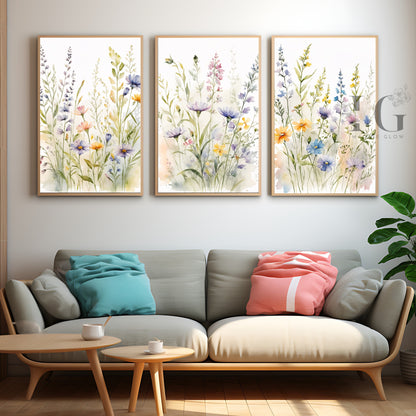 Nature-inspired wildflower wall art for living room