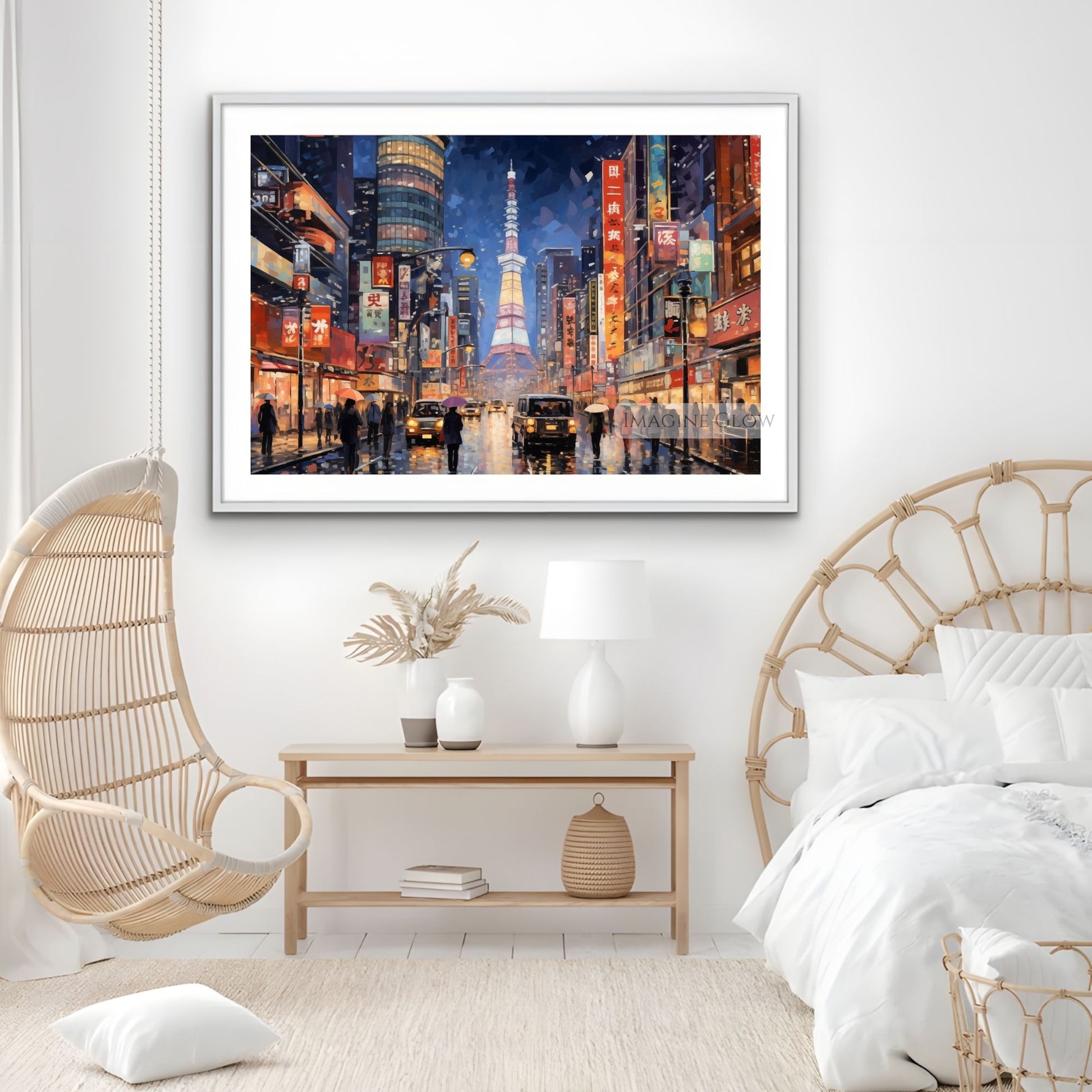 Stunning digital print of Japan’s cityscape at night.
