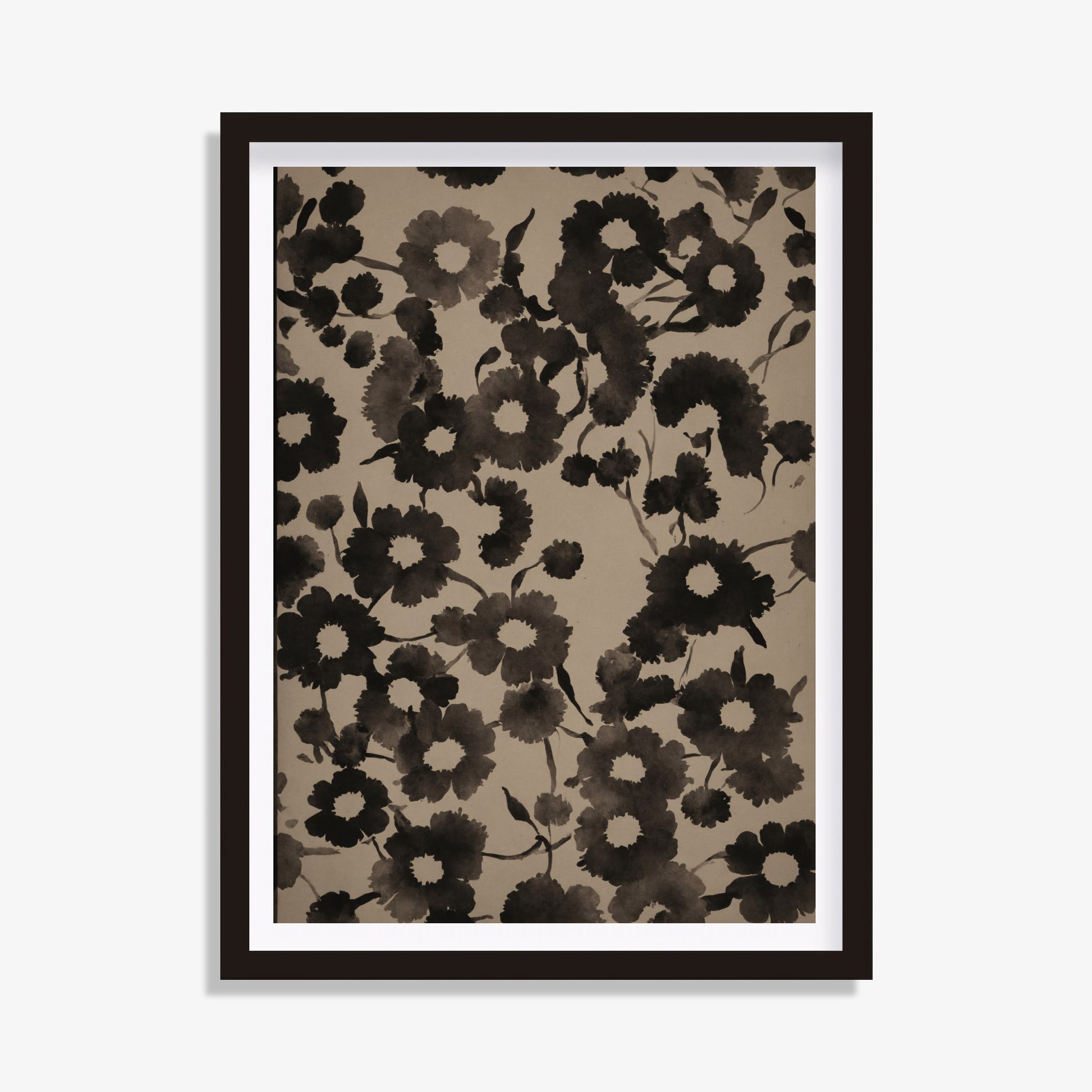 Neutral abstract floral print with Japanese botanical influence, printable digital art.
Black-and-white antique floral wall art, inspired by Japanese botanical paintings.