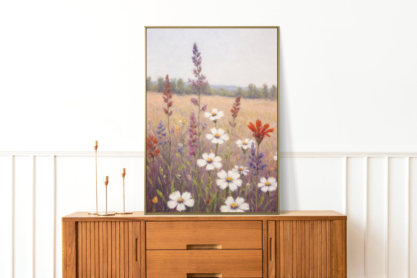 Serene wildflower landscape painting for rustic decor