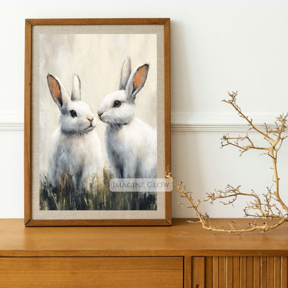 Nature-inspired two bunnies wall decor vintage style