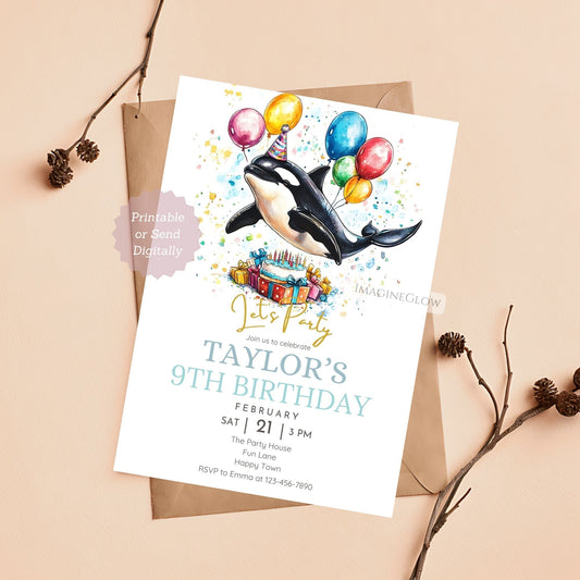 Orca Birthday Invitation for kids
Killer whale party invite
