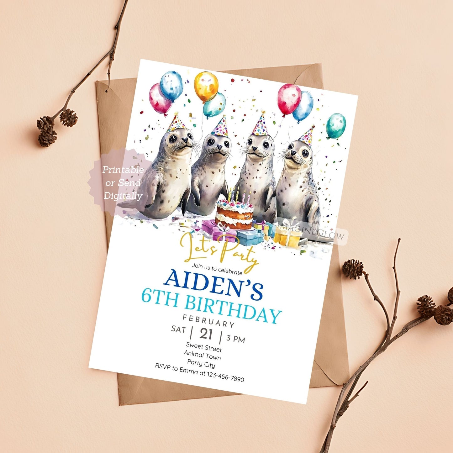 Seal Birthday Invitation ocean theme
