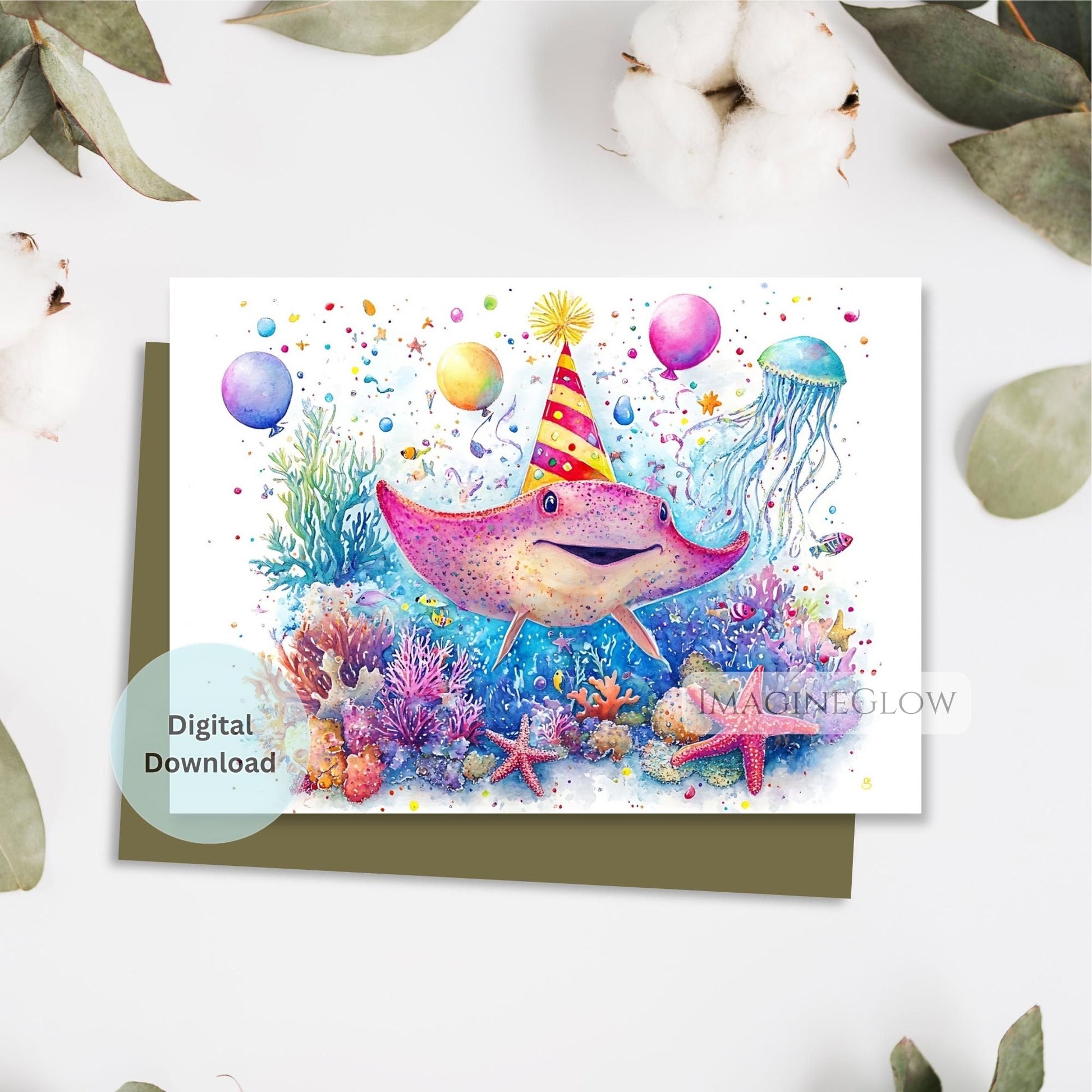 stingray greeting card printable
ocean animal birthday card

