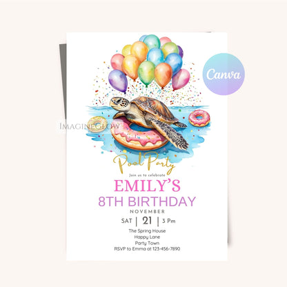 Digital sea turtle birthday invite
