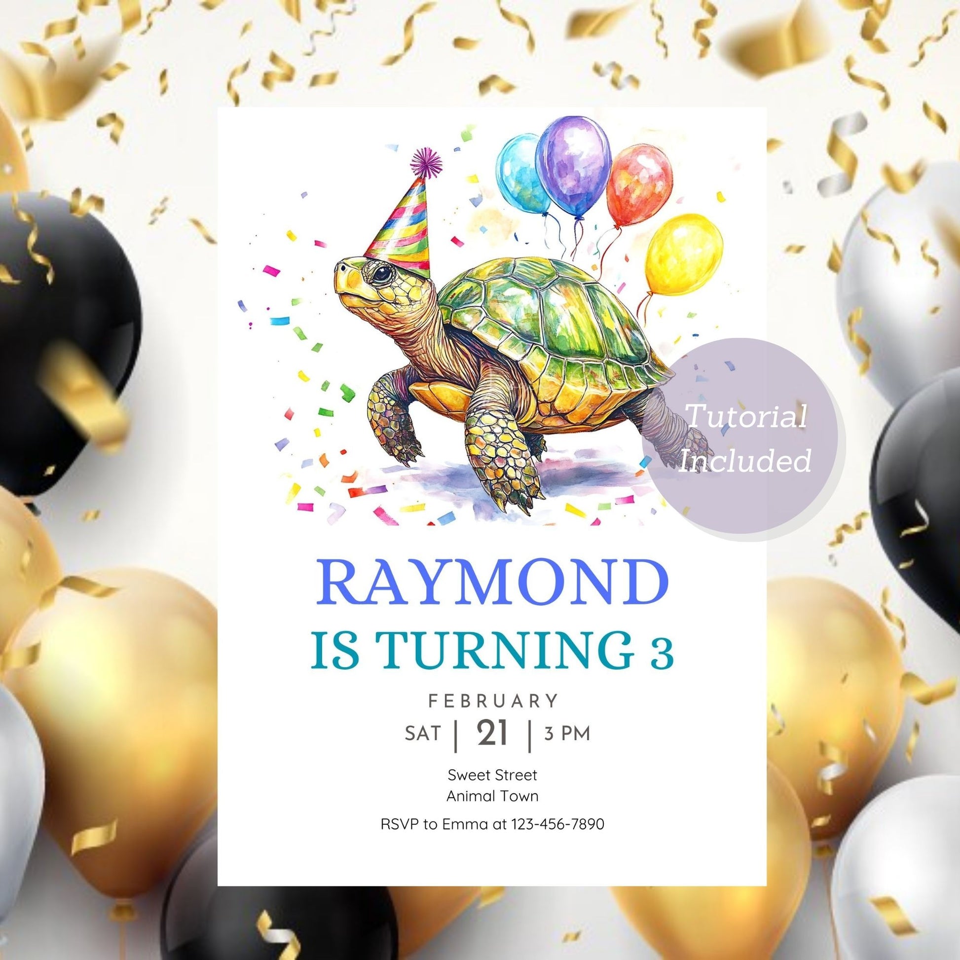 Under-the-sea turtle invitation for a fun kids' birthday.
