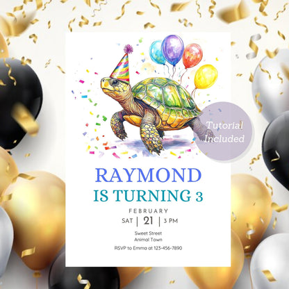 Under-the-sea turtle invitation for a fun kids' birthday.
