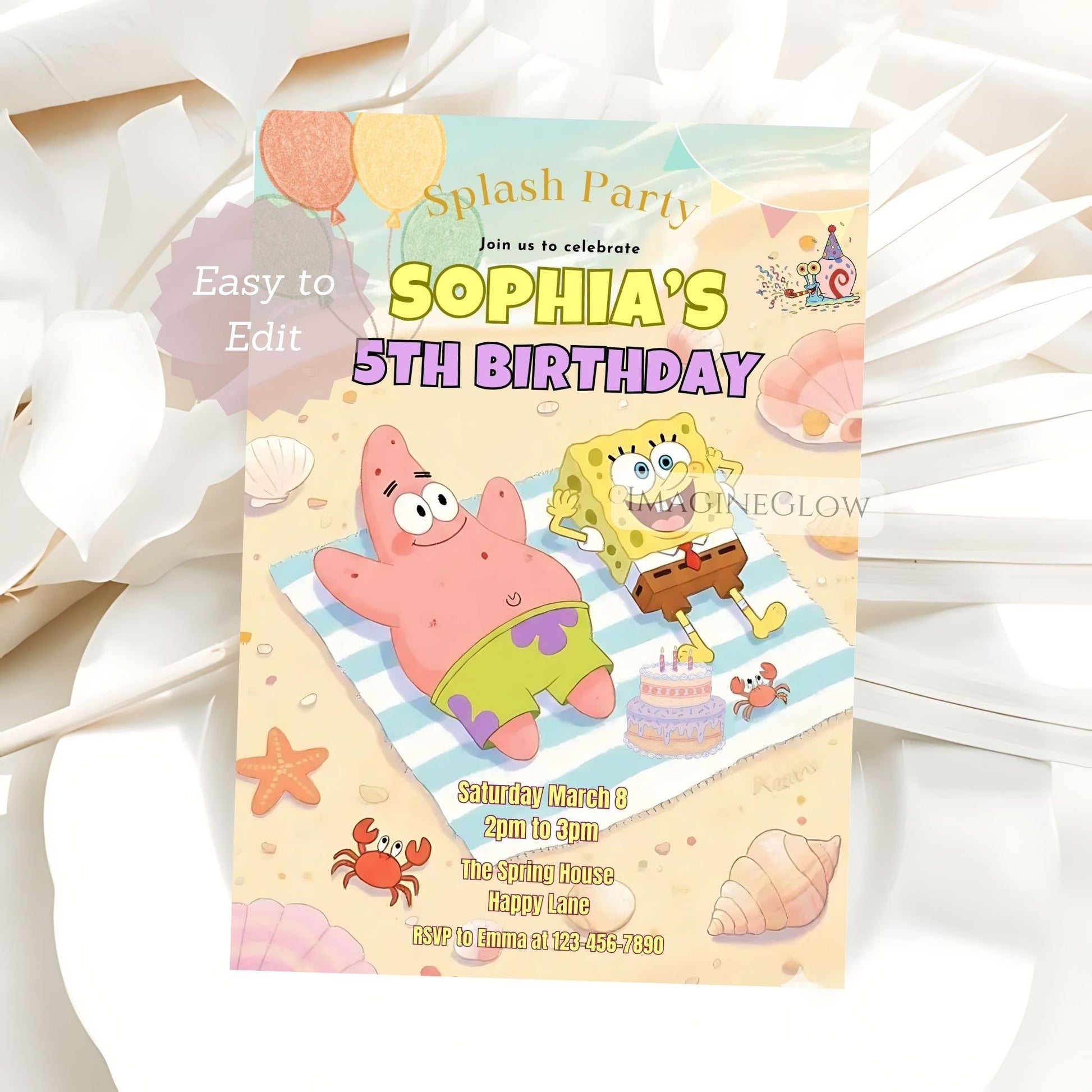 spongebob splash party invite
underwater cartoon birthday invitation
