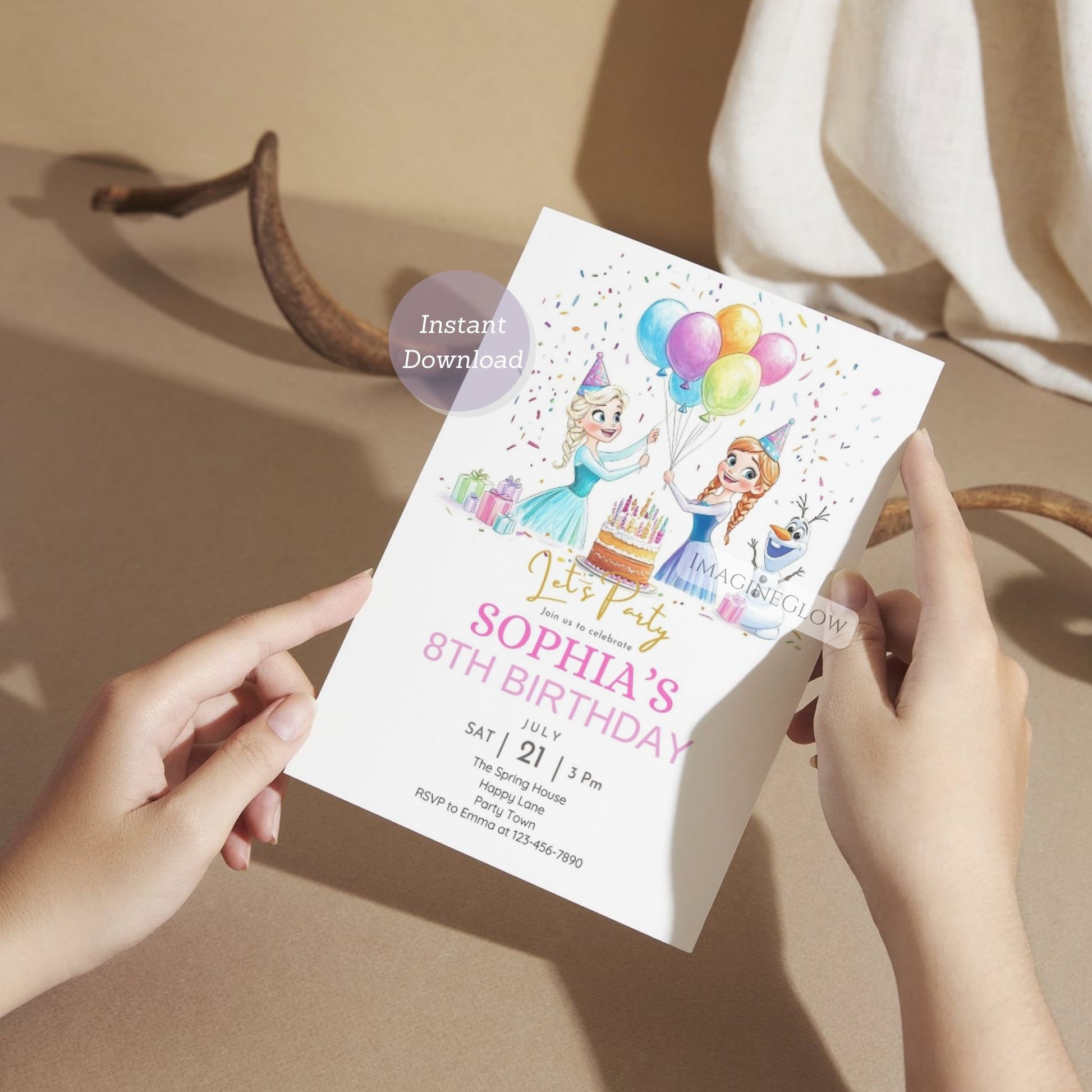 Cute Olaf invitation for Frozen birthday party
Ice blue Frozen party invite with princess sisters