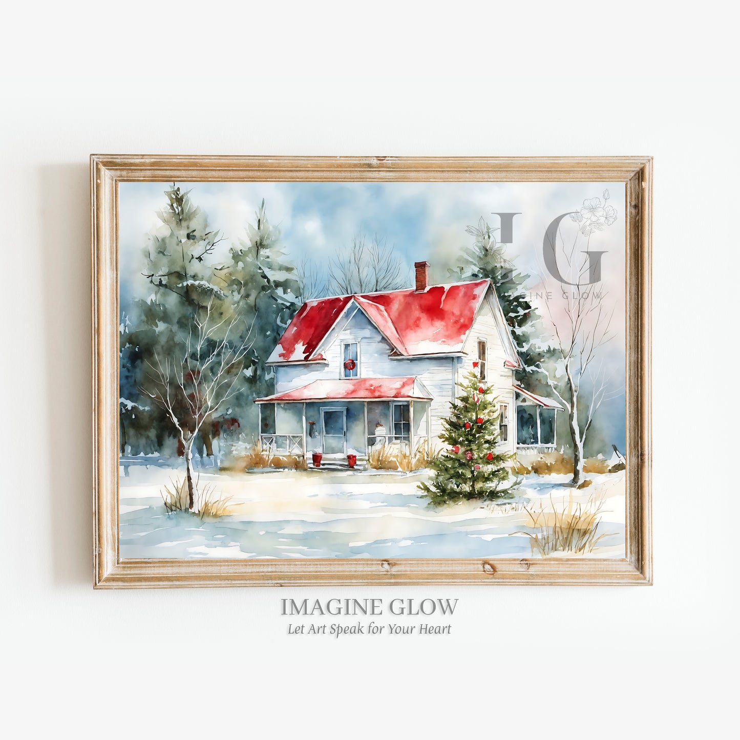 Old White House Art Print - Winter Wall Decor for Cozy Home and Office