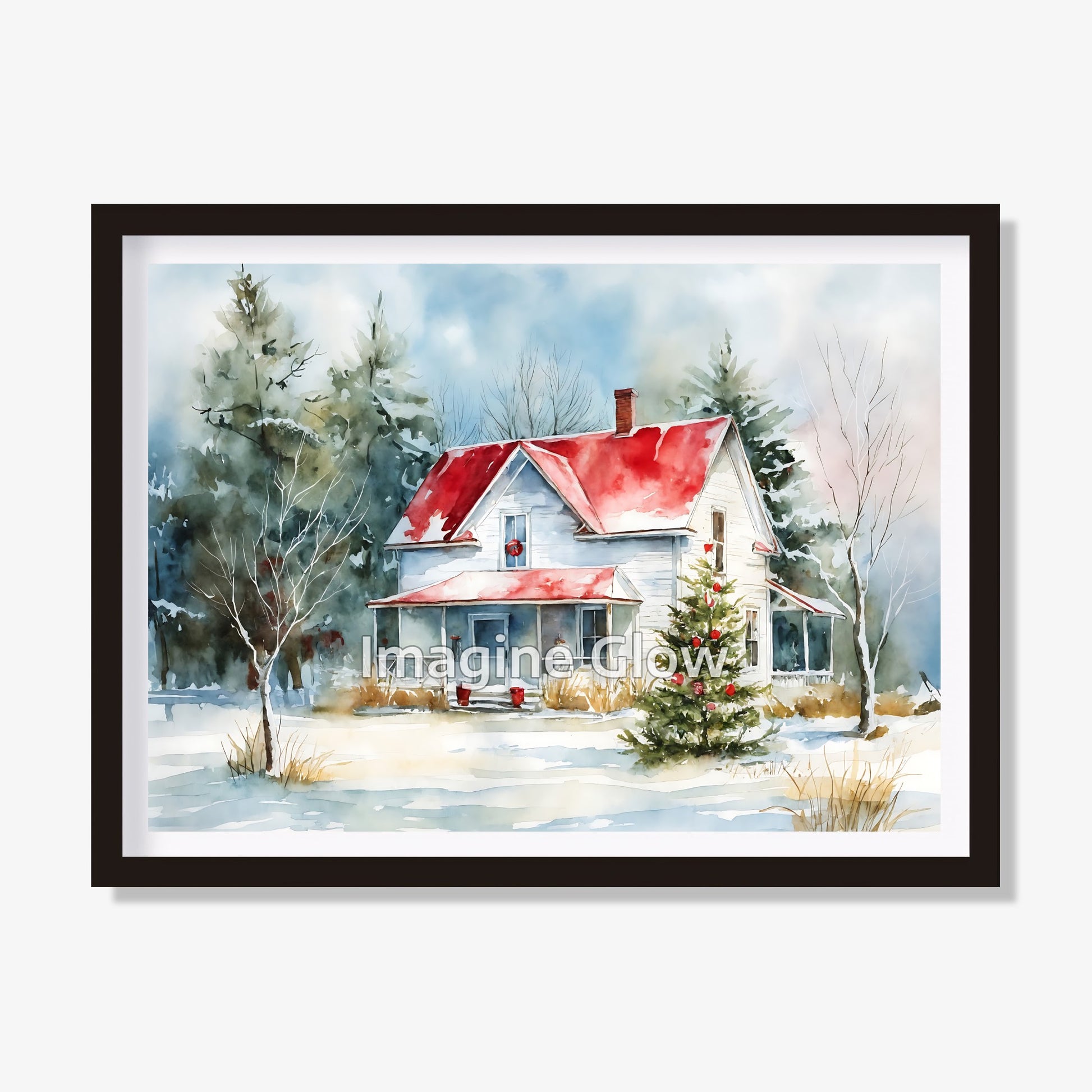 Winter Scene Old White House Art Print for Holiday and Seasonal Decor