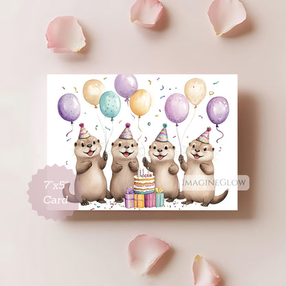 otter happy birthday card for kids
cute otter illustration birthday card
animal lovers otter birthday greeting card
otter birthday card printable design
