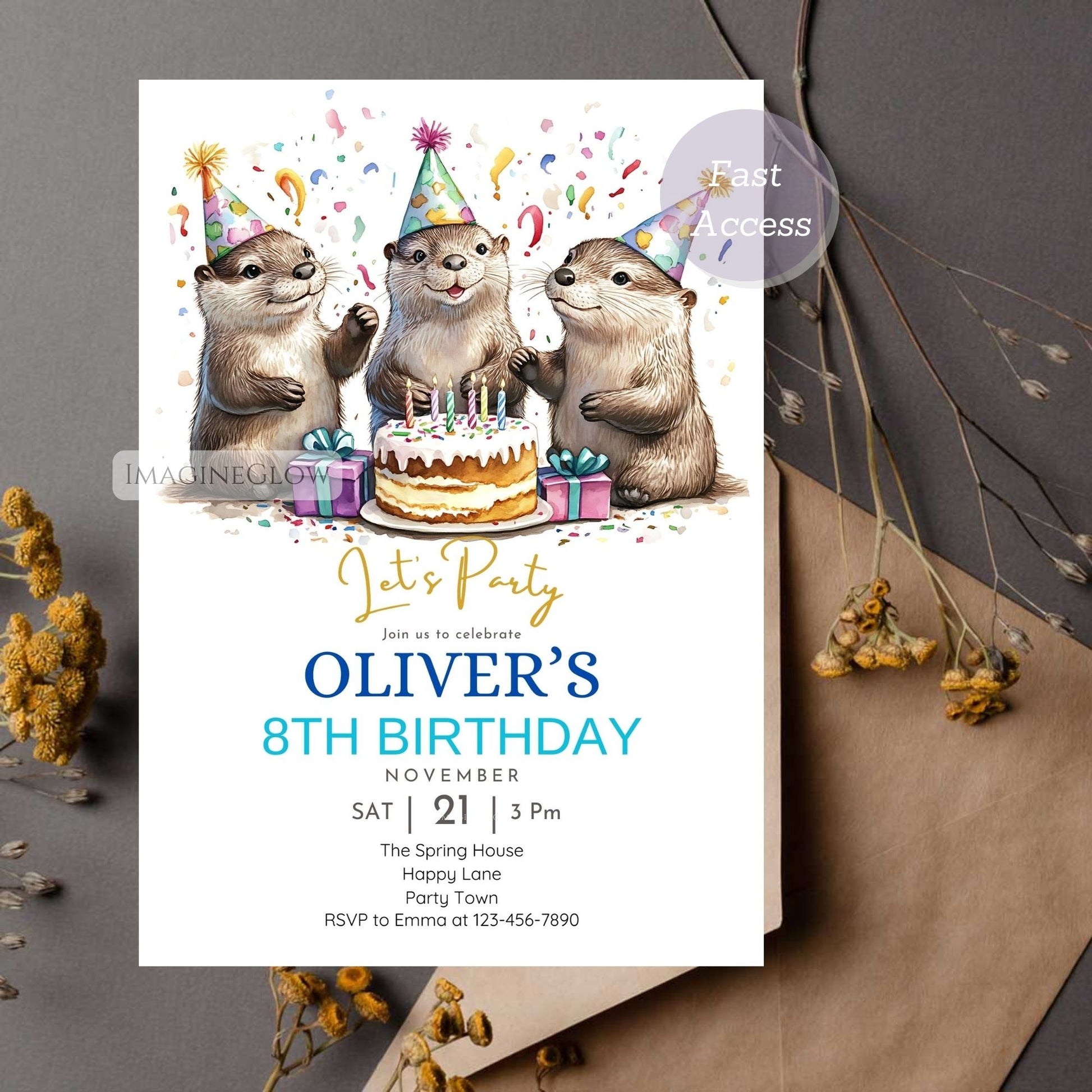 Custom Otter Party Invite - Instant Download
