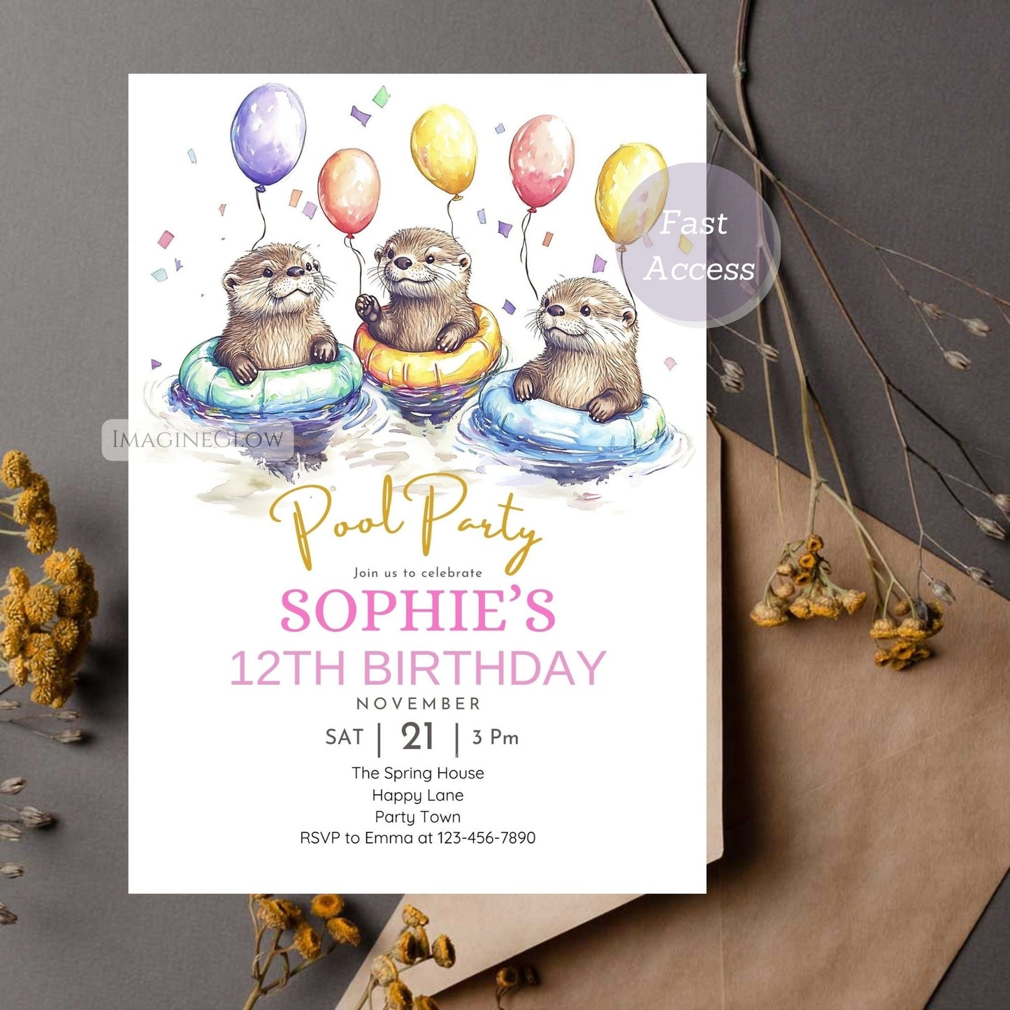 Fun water-themed birthday invitation with a playful otter.
