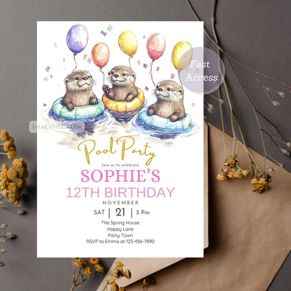 Fun water-themed birthday invitation with a playful otter.
