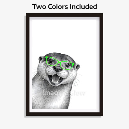 Humorous otter with green glasses art ideal for nursery