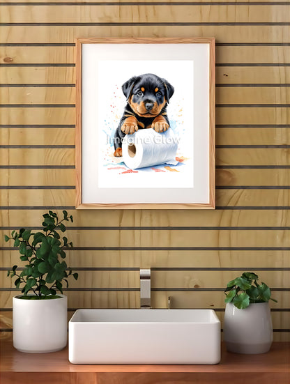 Rottweiler Dog in Toilet Bathroom Wall Art - Printable Funny Decor