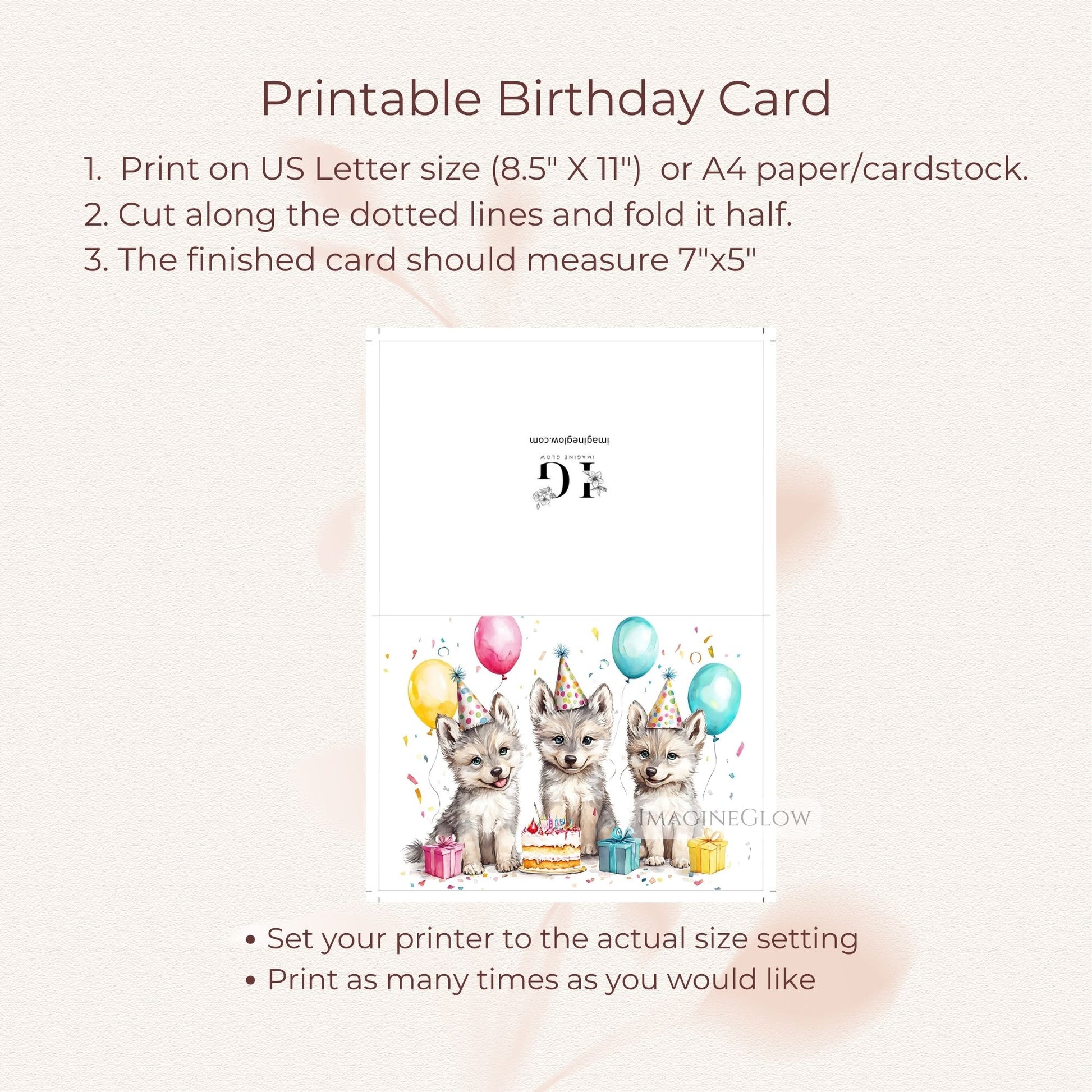 outdoor theme birthday card
wild wolf printable card