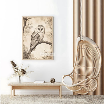 Vintage wildlife owl drawing art for nature lovers.
