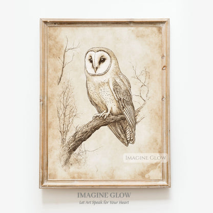 Hand-drawn vintage owl sketch for rustic home decor.
