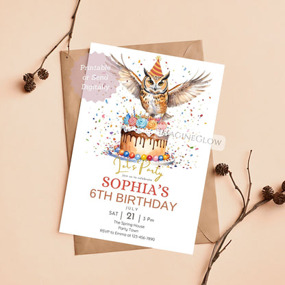 owl party invitation editable and printable template
customizable owl birthday invitation woodland theme
